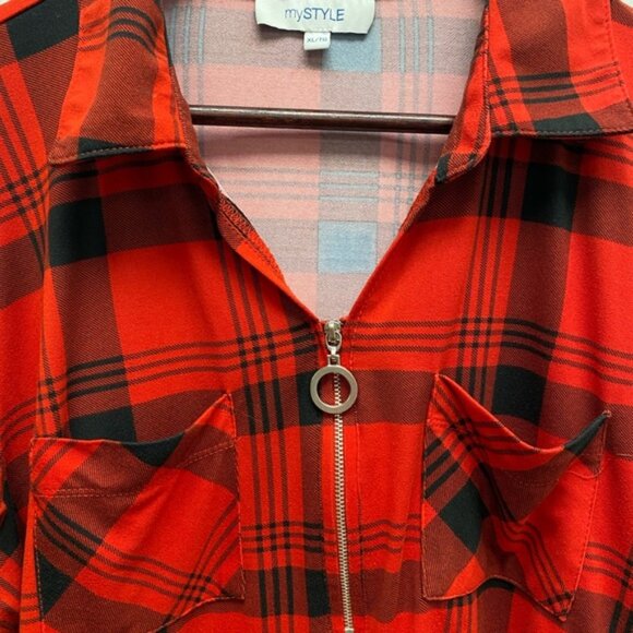 mySTYLE Red and Black Plaid Half Zip Top Size XL - Picture 4 of 6